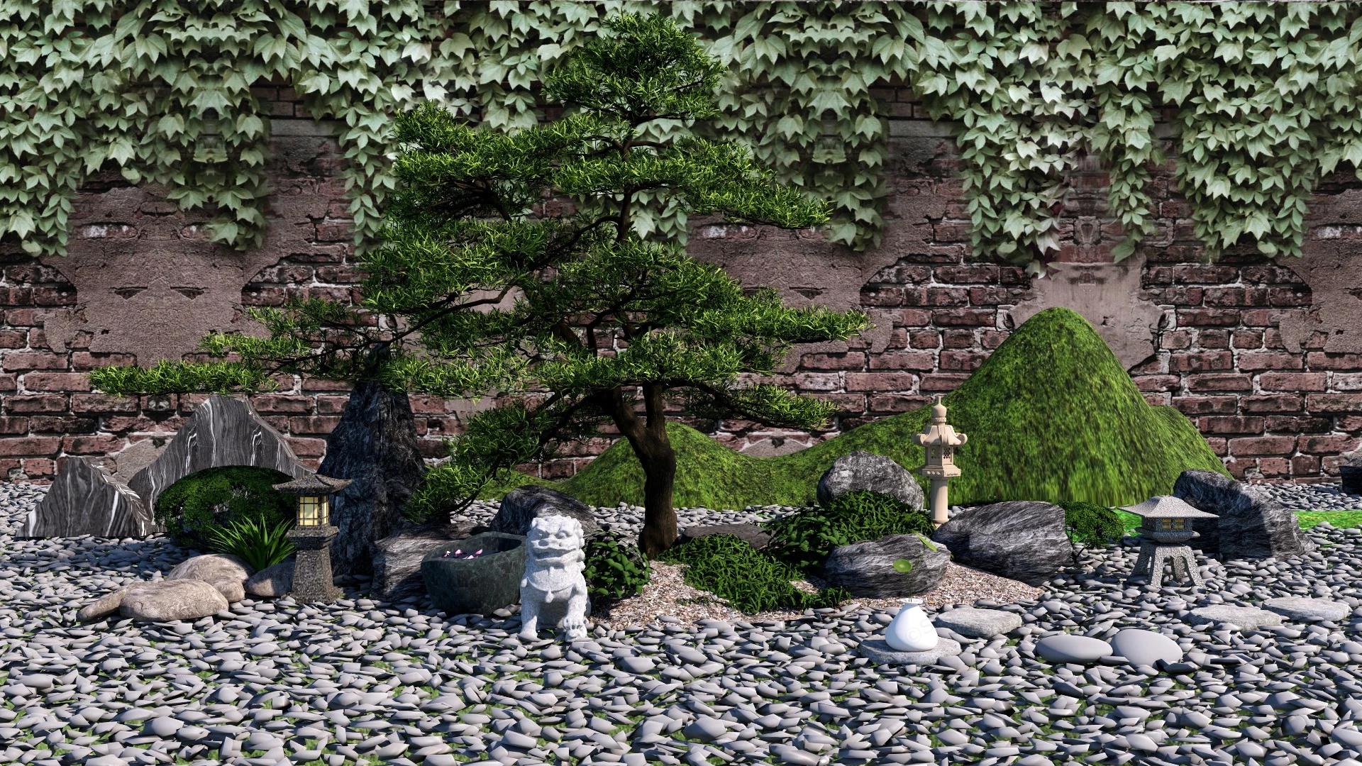 Small Courtyard Japanese Garden sketchup model preview - SketchupBox