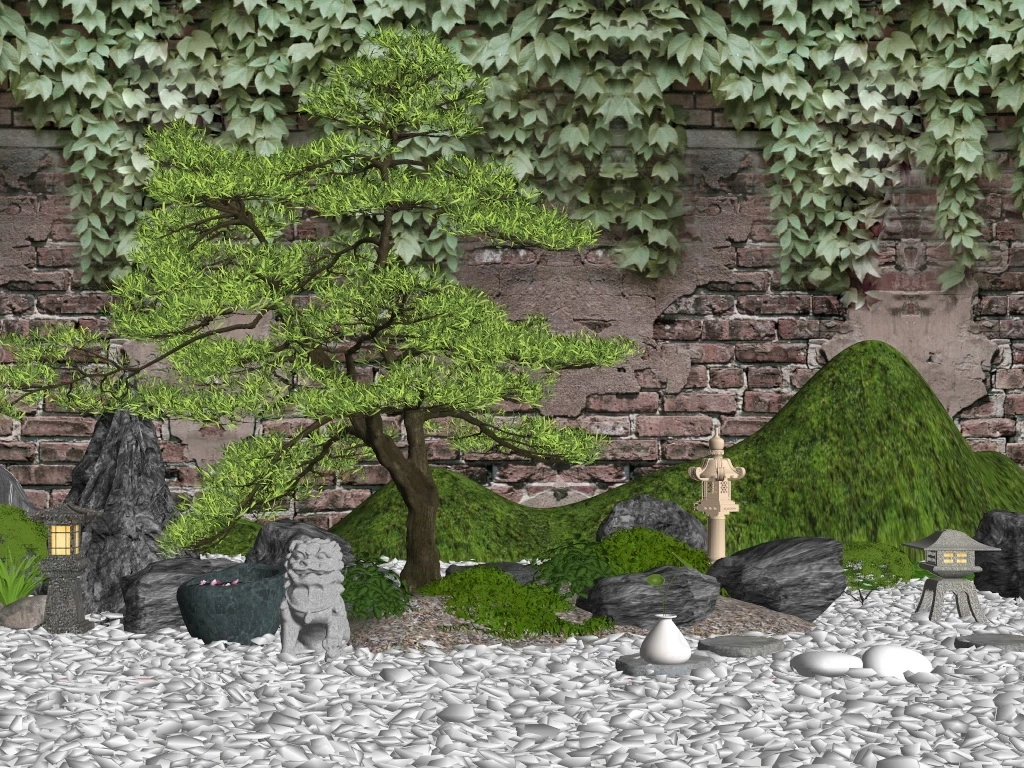 Small Courtyard Japanese Garden sketchup model preview - SketchupBox