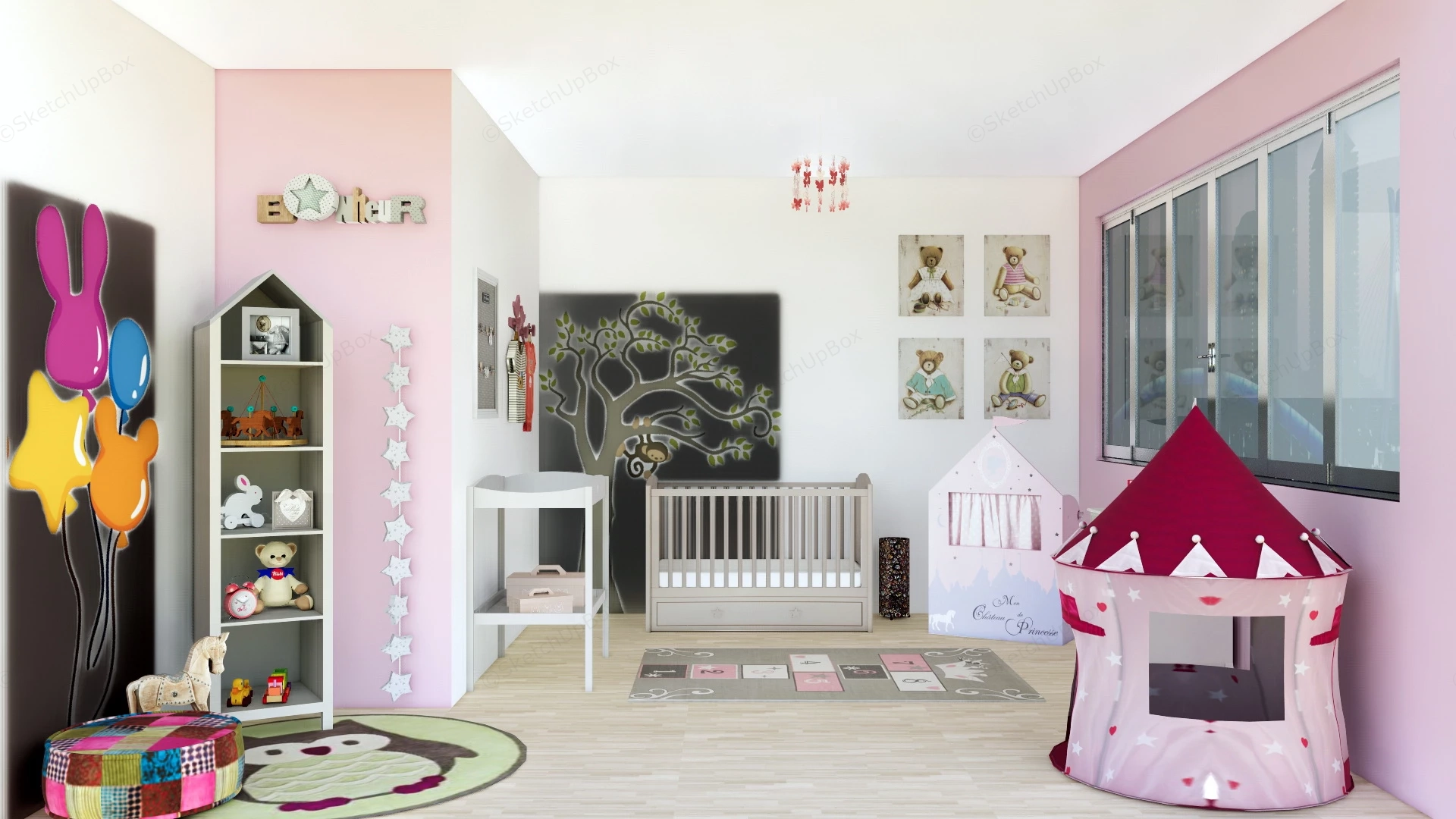Pink And White Nursery Decor sketchup model preview - SketchupBox
