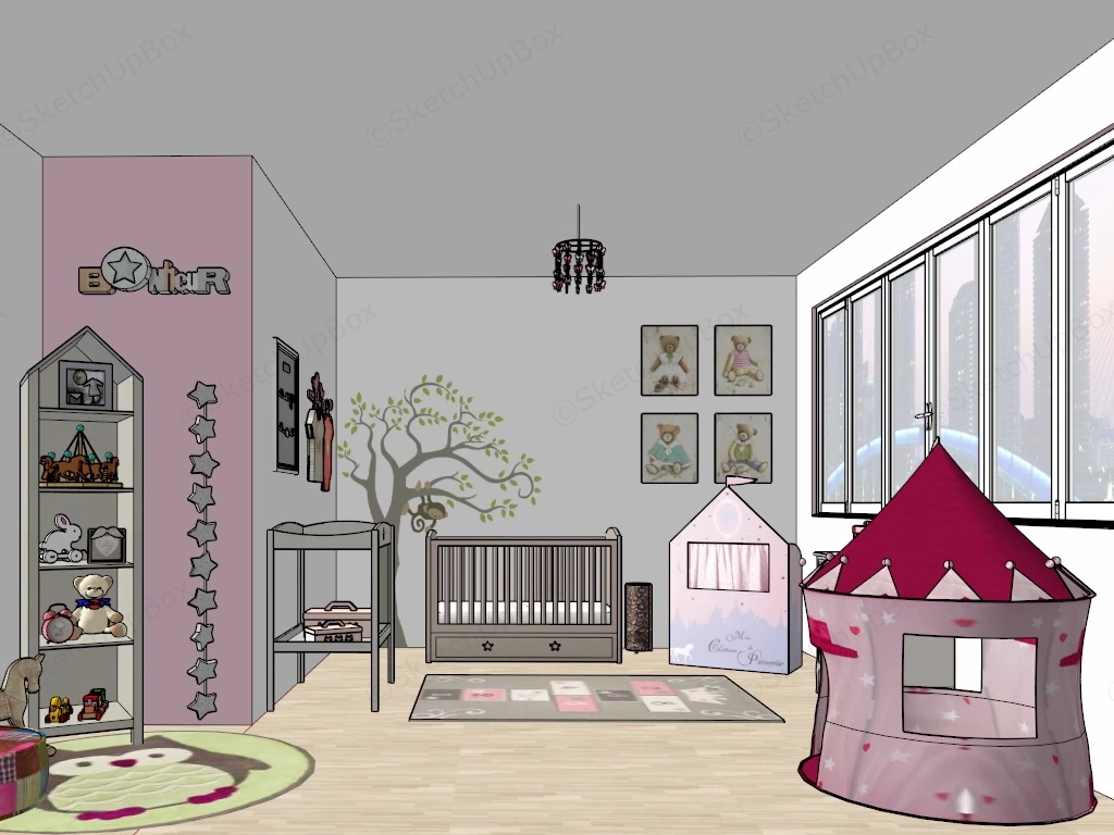 Pink And White Nursery Decor sketchup model preview - SketchupBox
