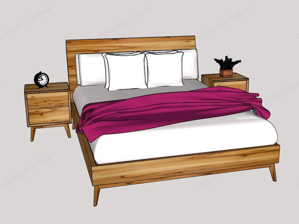 Rustic Wood Bed And Nightstand Set sketchup model preview - SketchupBox