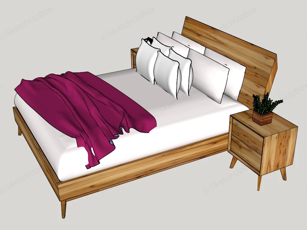 Rustic Wood Bed And Nightstand Set sketchup model preview - SketchupBox