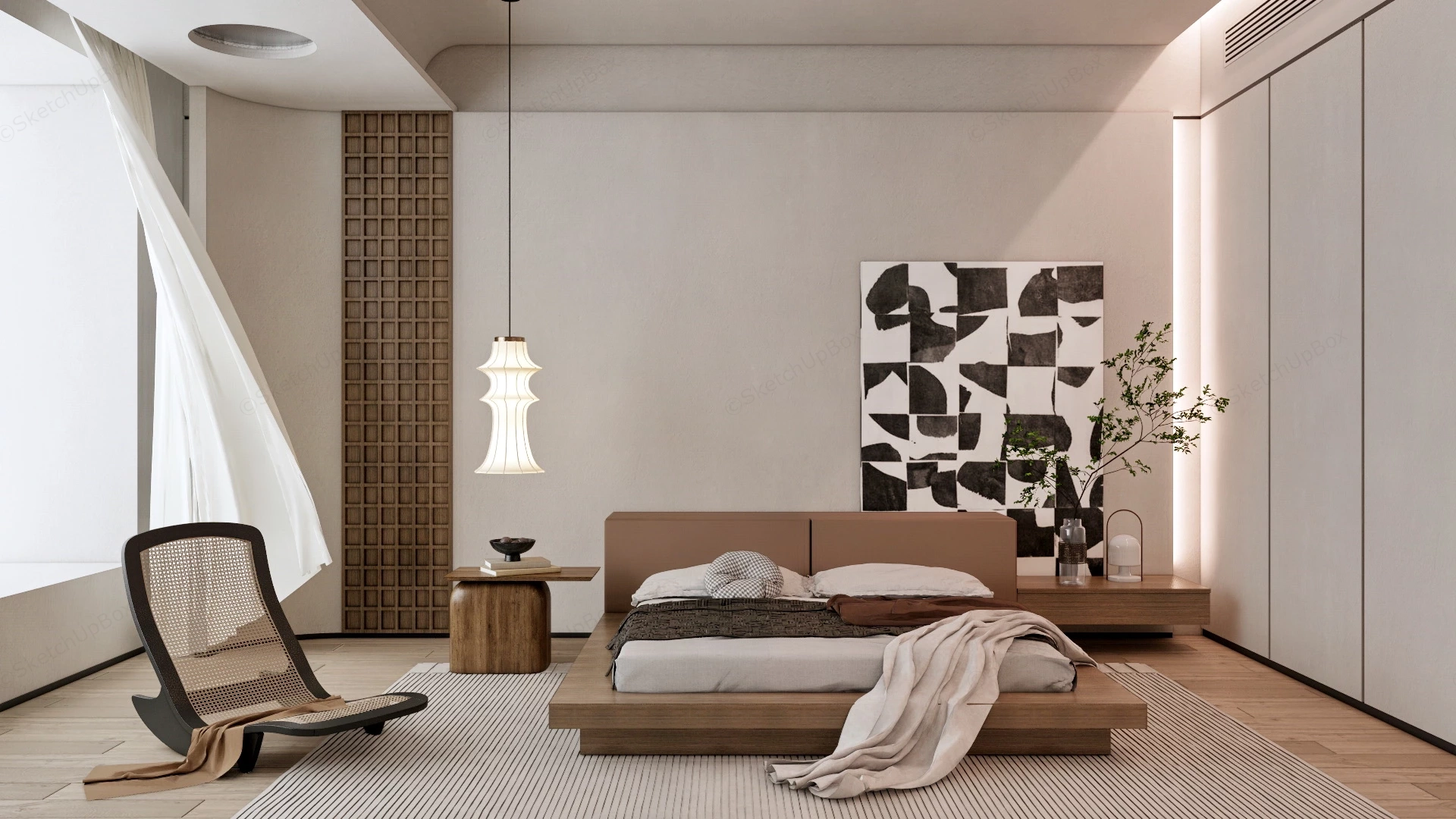 Modern Japanese Bedroom Design sketchup model preview - SketchupBox