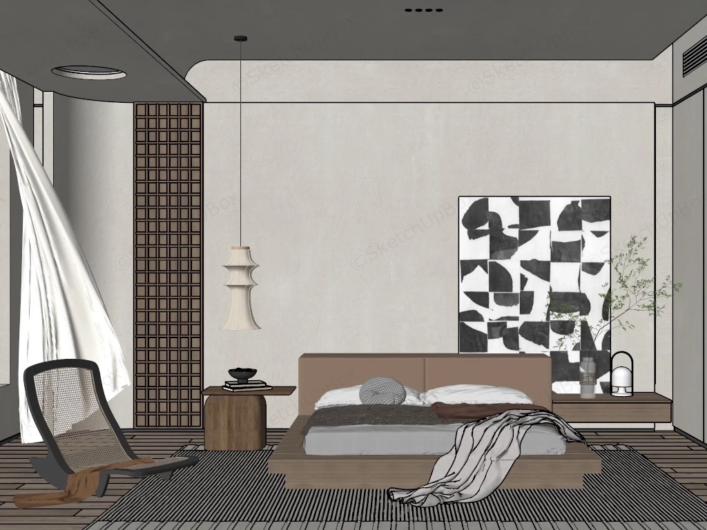 Modern Japanese Bedroom Design sketchup model preview - SketchupBox