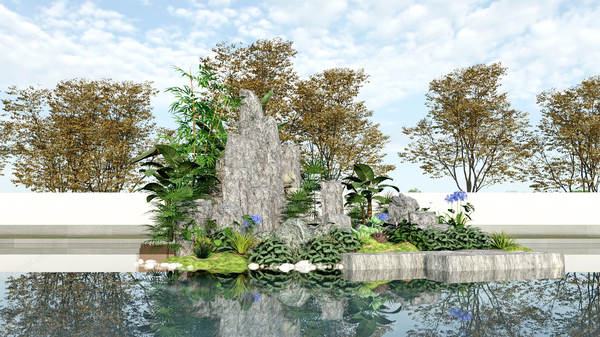Chinese Rock Garden Pond sketchup model preview - SketchupBox