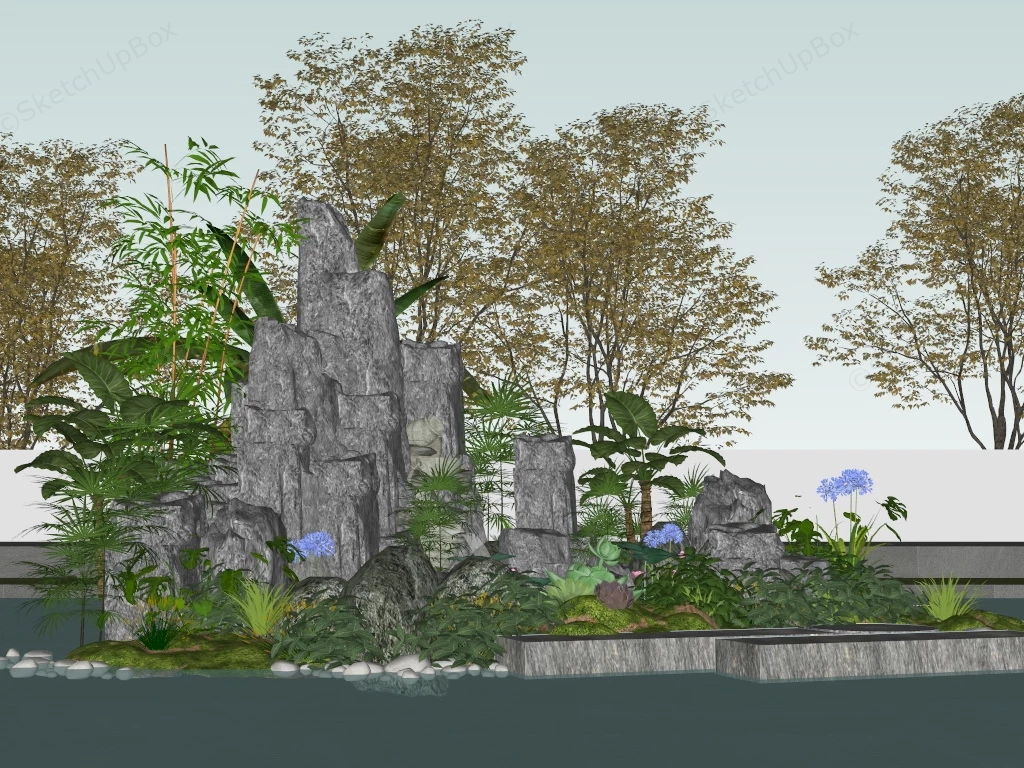Chinese Rock Garden Pond sketchup model preview - SketchupBox