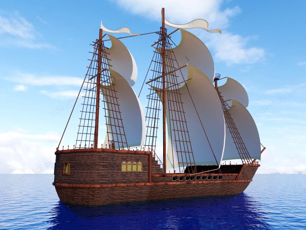 Old Sailing Warship sketchup model preview - SketchupBox