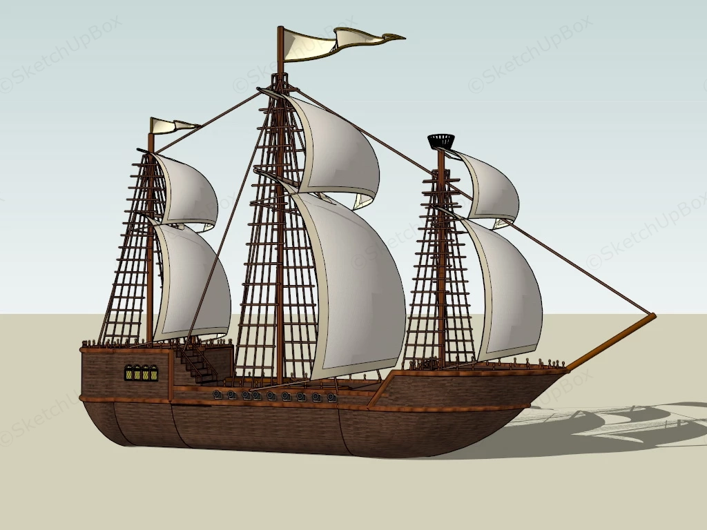Old Sailing Warship sketchup model preview - SketchupBox