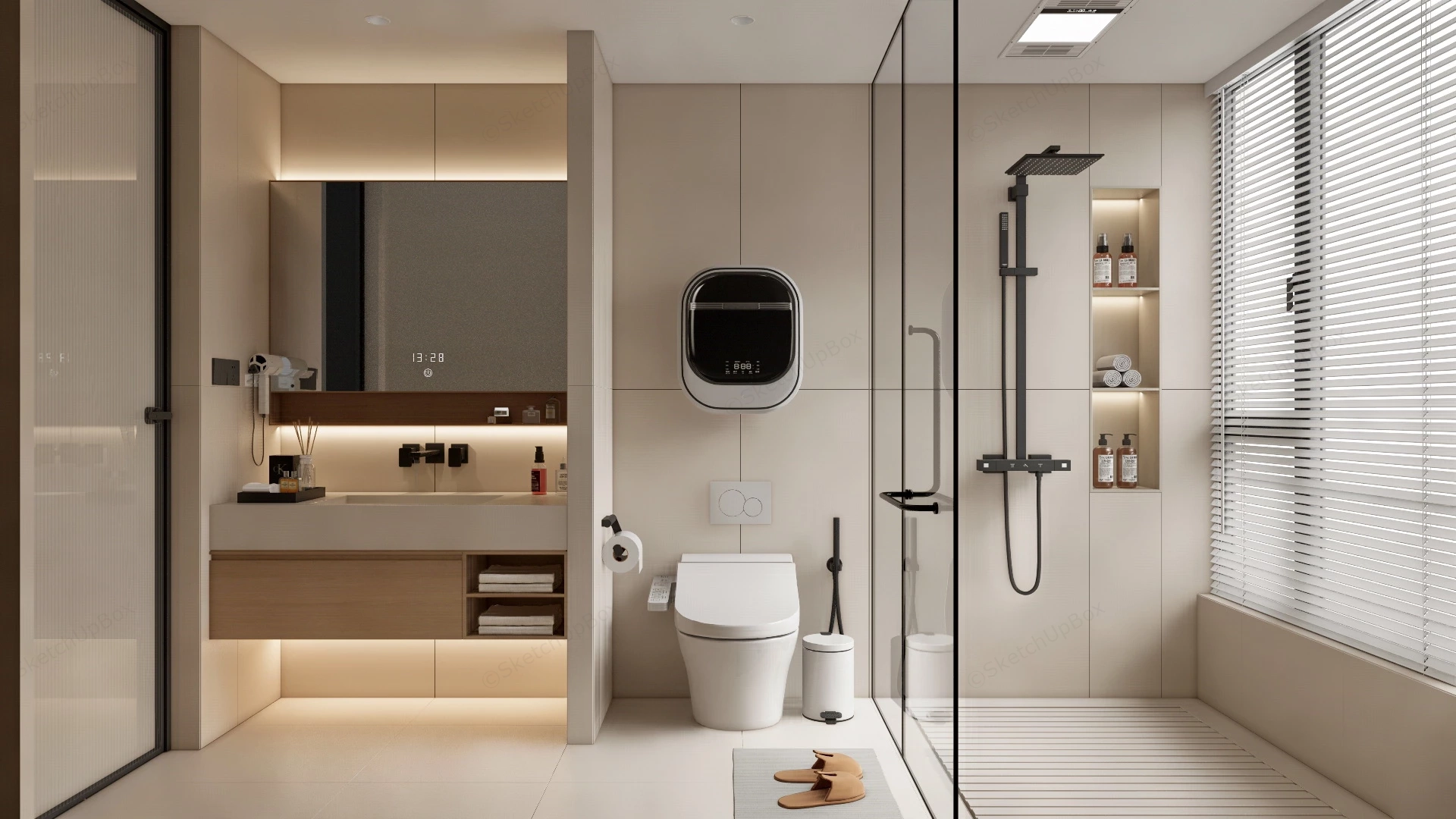 Contemporary Cream Bathroom Design sketchup model preview - SketchupBox