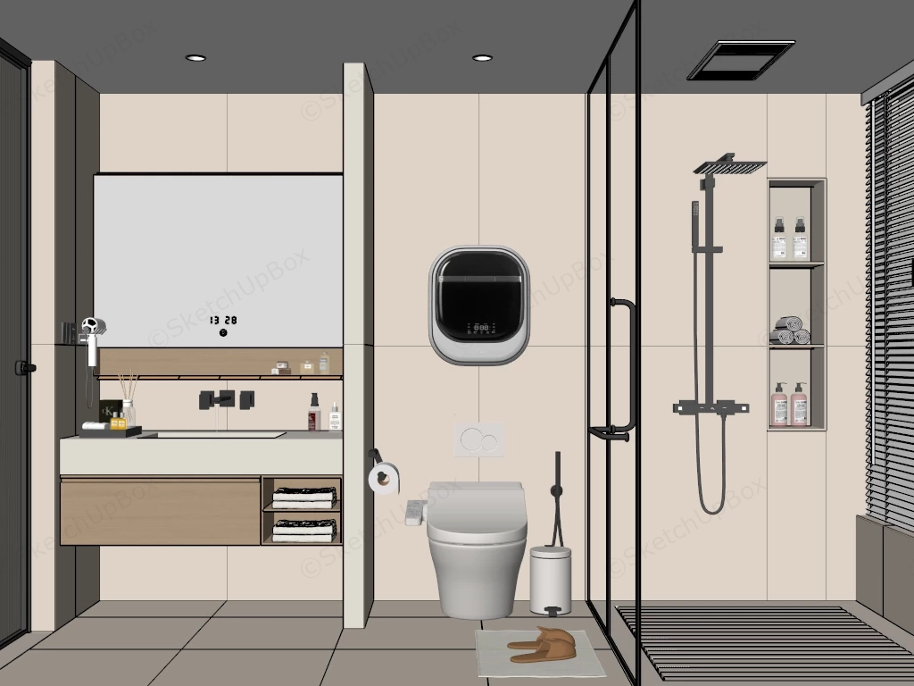 Contemporary Cream Bathroom Design sketchup model preview - SketchupBox