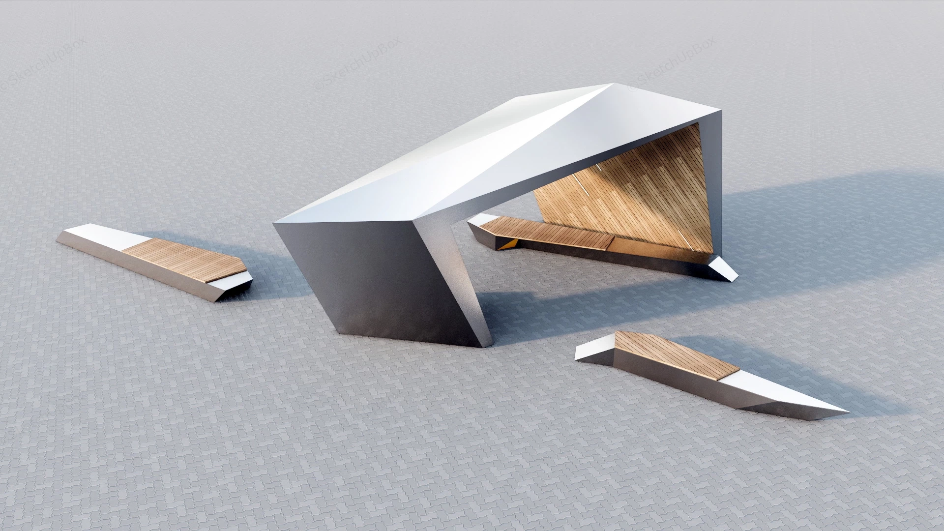 Modern Minimalist Urban Bench sketchup model preview - SketchupBox