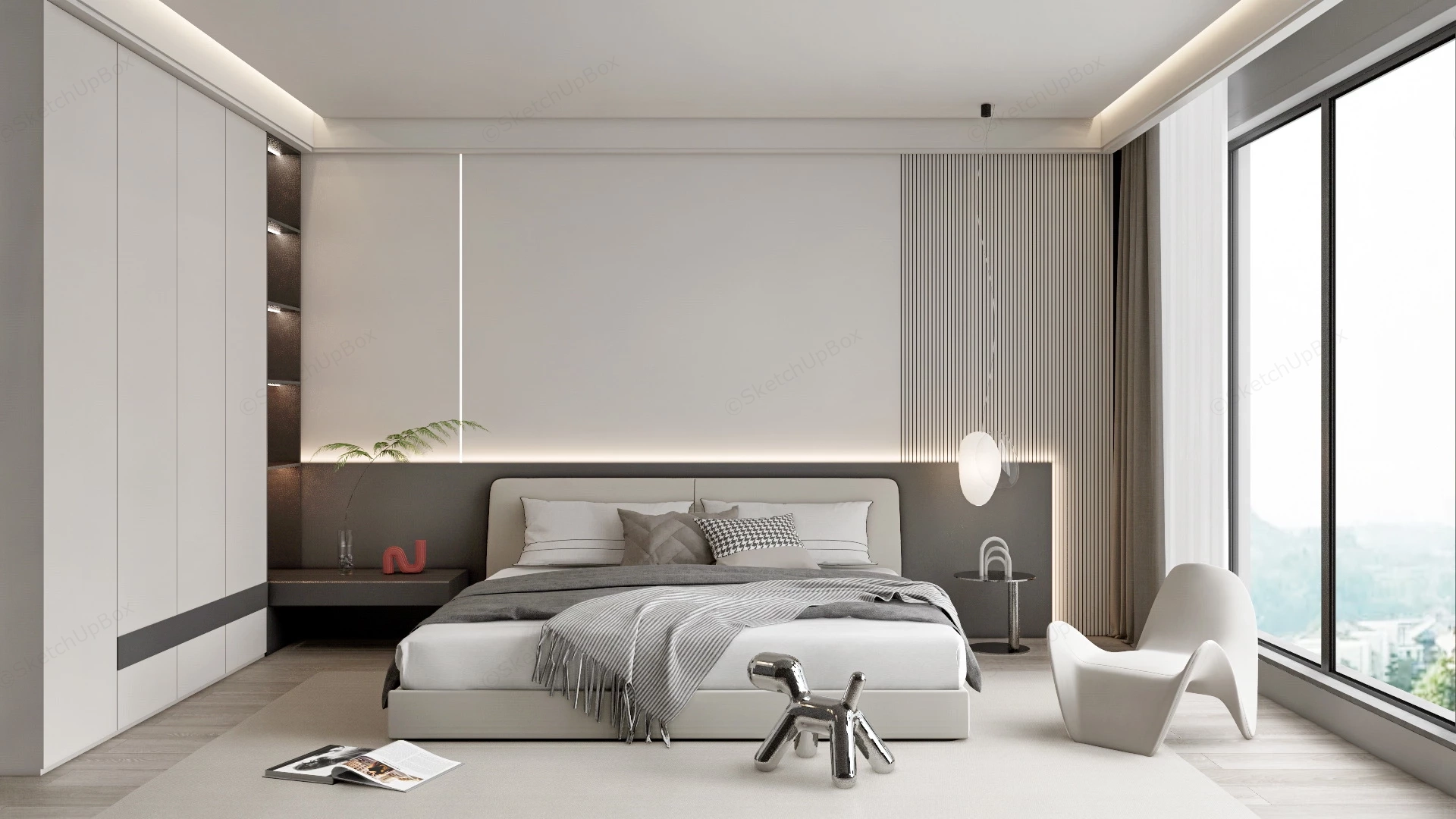Modern Cream Master Bedroom sketchup model preview - SketchupBox