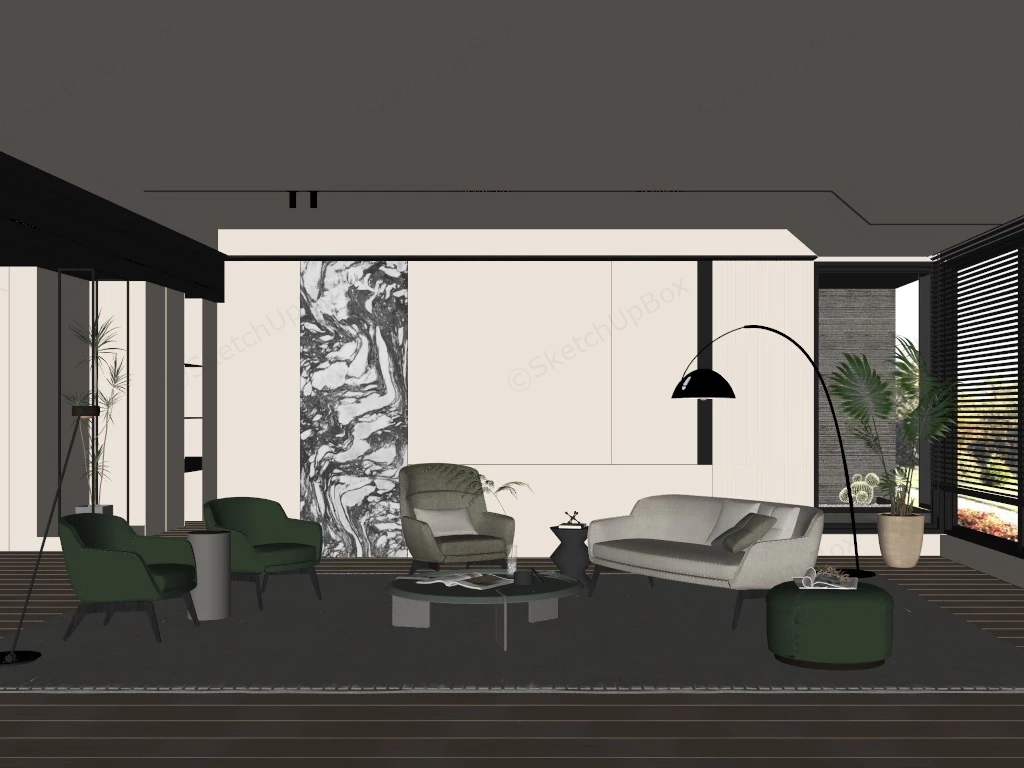 Modern Cream Living Room Ideas sketchup model preview - SketchupBox