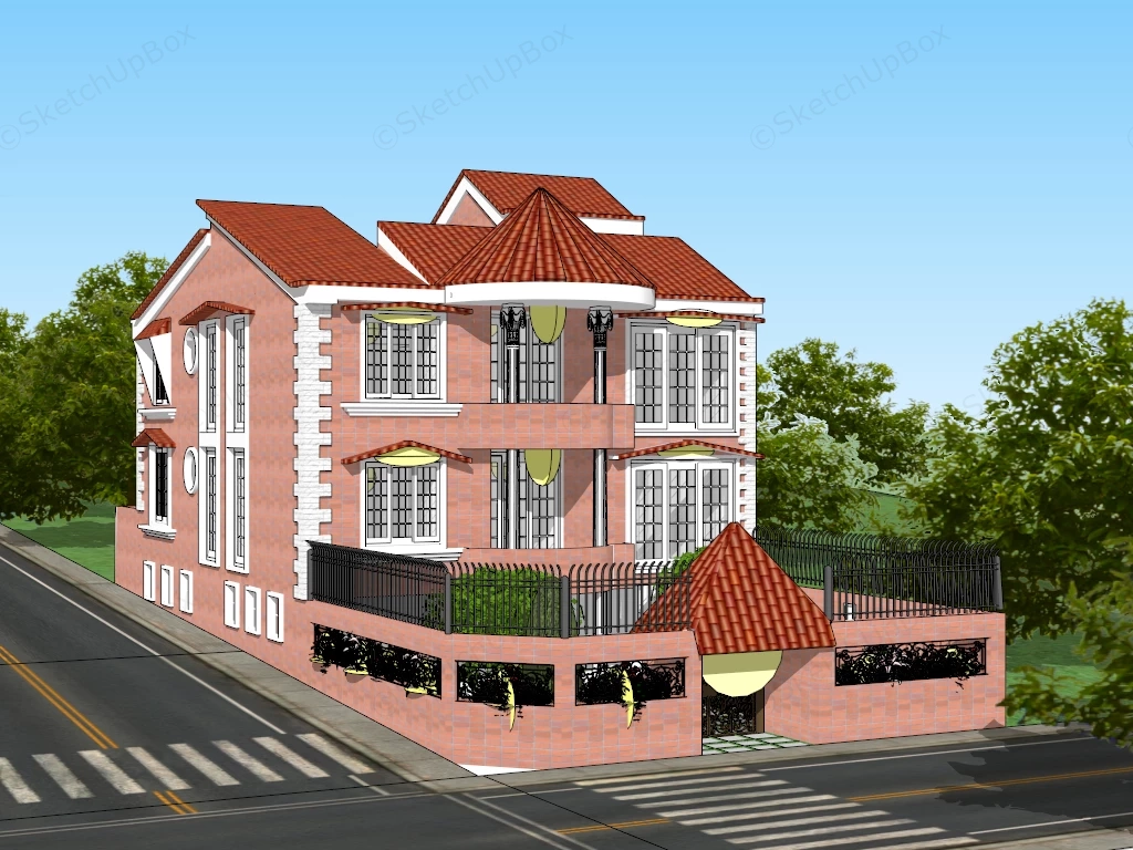 3 Storey Suburb House sketchup model preview - SketchupBox