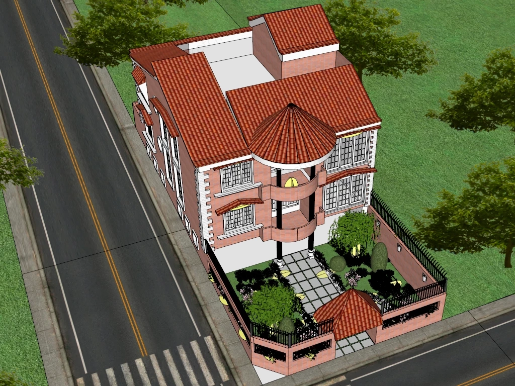 3 Storey Suburb House sketchup model preview - SketchupBox
