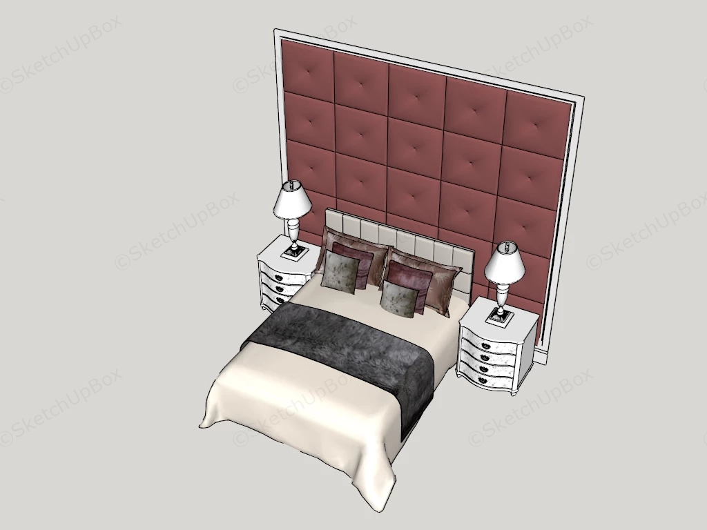 High Headboard Bed Set sketchup model preview - SketchupBox