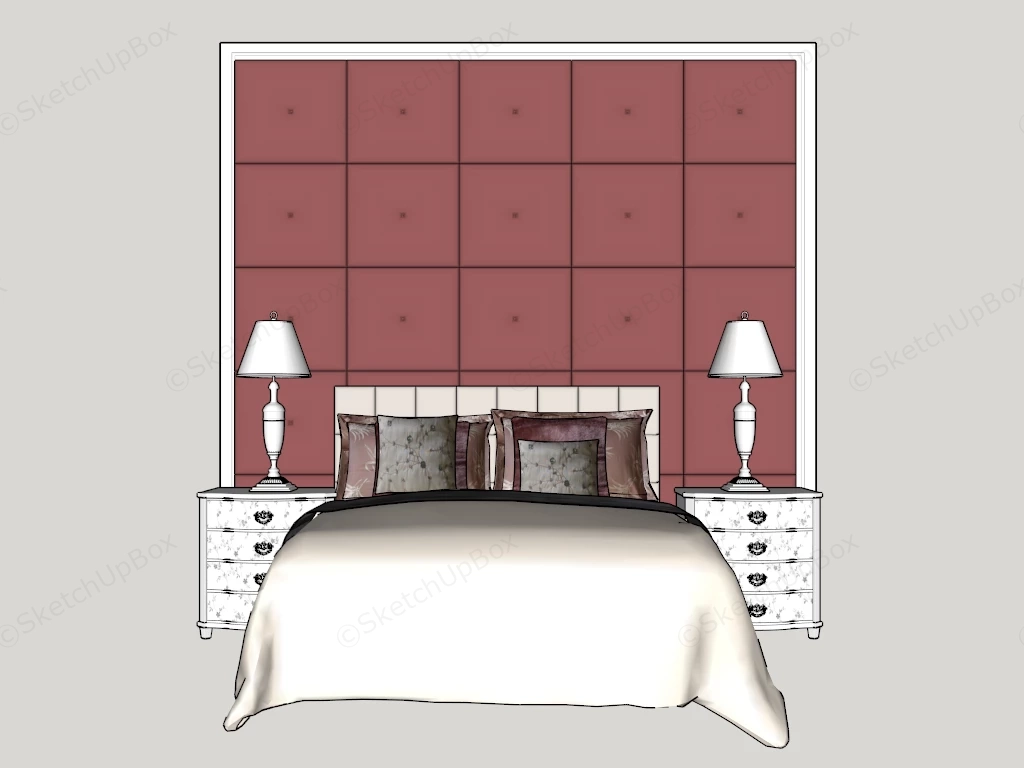 High Headboard Bed Set sketchup model preview - SketchupBox