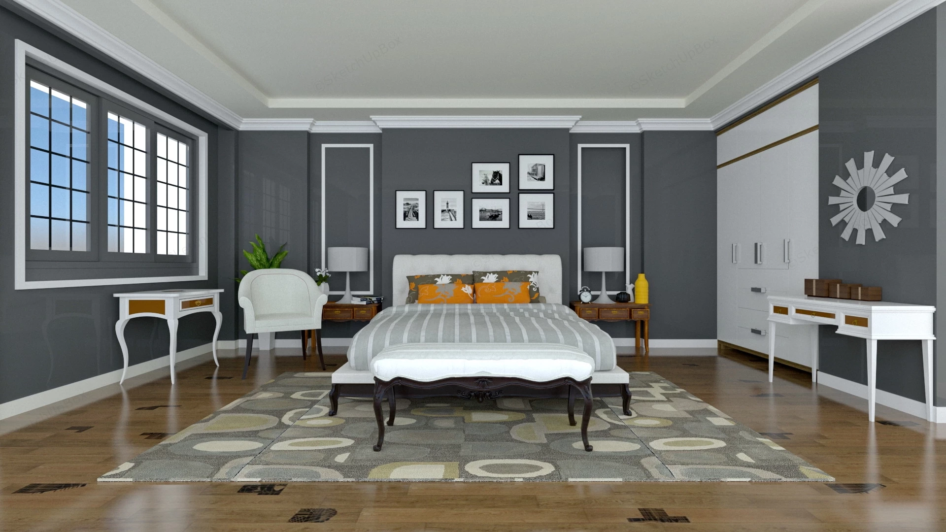 Dark Grey Master Bedroom Decor sketchup model preview - SketchupBox