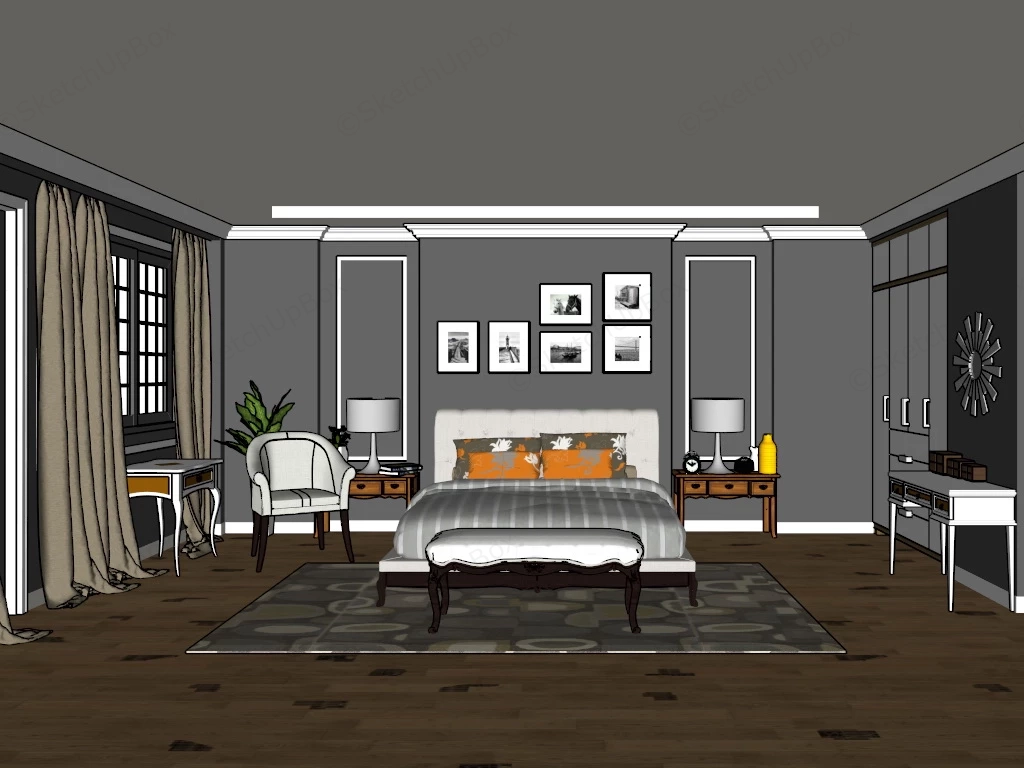 Dark Grey Master Bedroom Decor sketchup model preview - SketchupBox