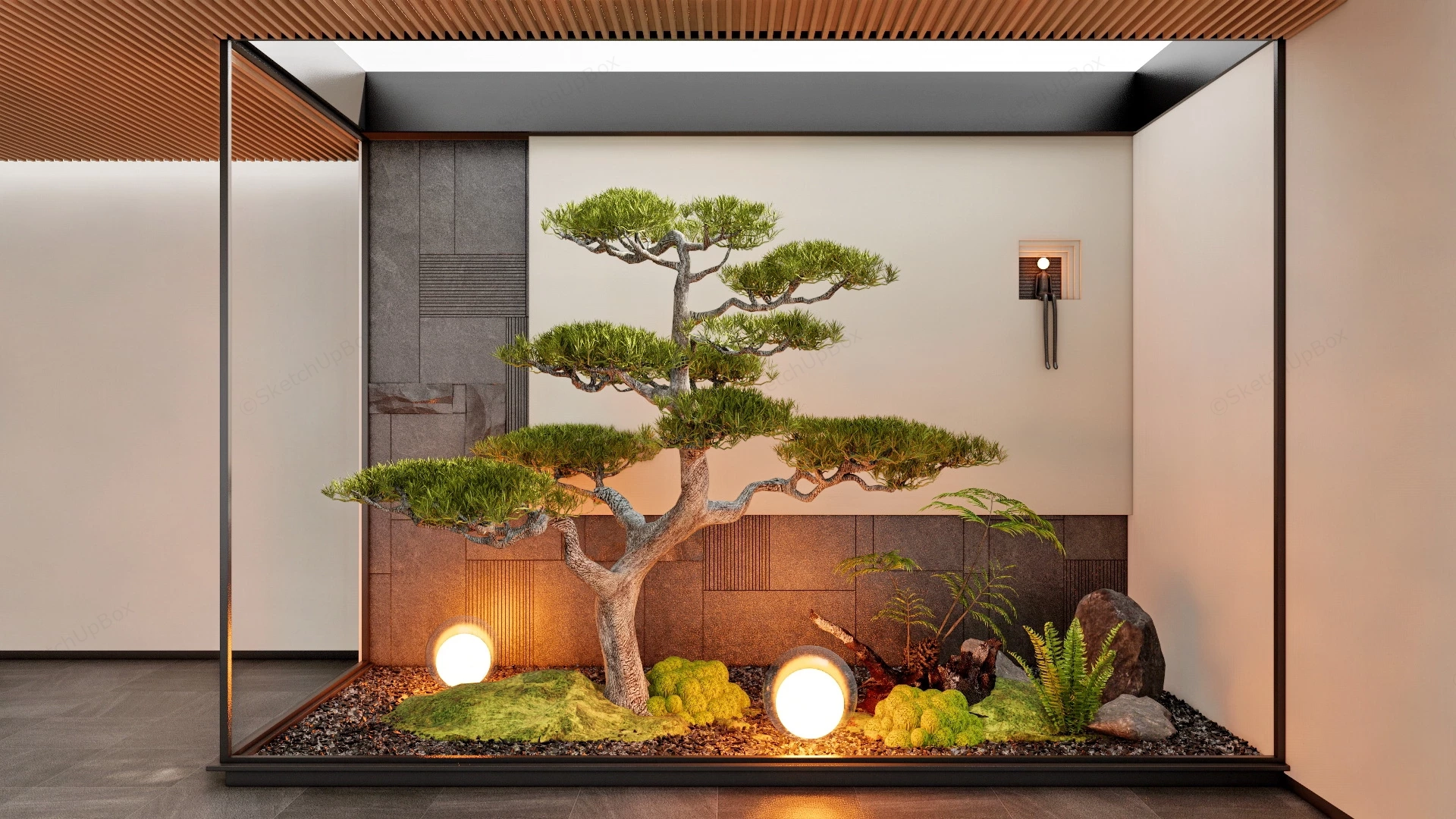 Indoor Zen Garden With Pine Tree sketchup model preview - SketchupBox