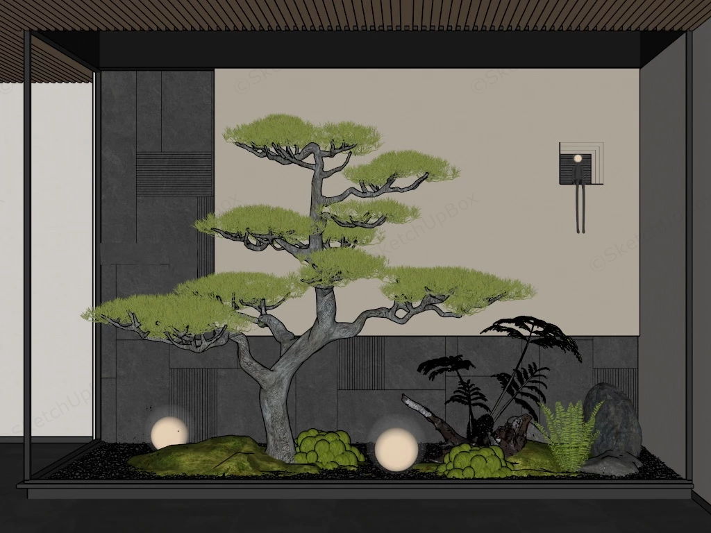 Indoor Zen Garden With Pine Tree sketchup model preview - SketchupBox