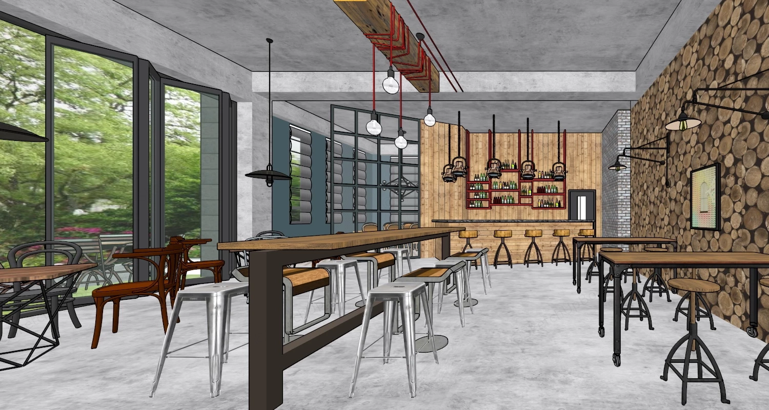 Rustic Industrial Bar Design sketchup model preview - SketchupBox