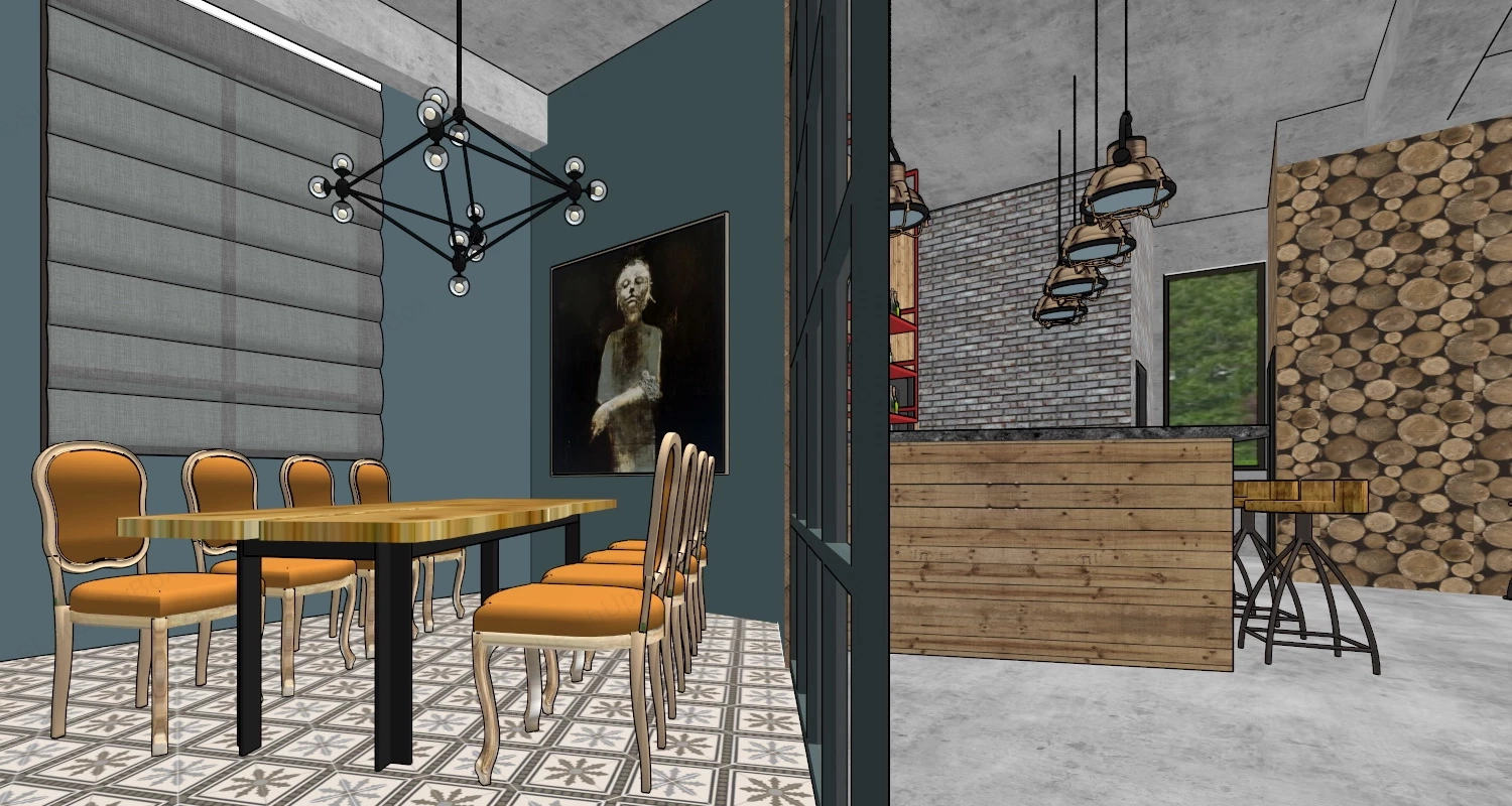 Rustic Industrial Bar Design sketchup model preview - SketchupBox
