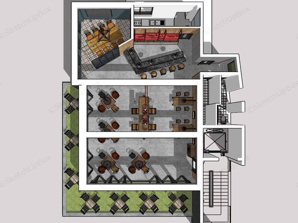 Rustic Industrial Bar Design sketchup model preview - SketchupBox
