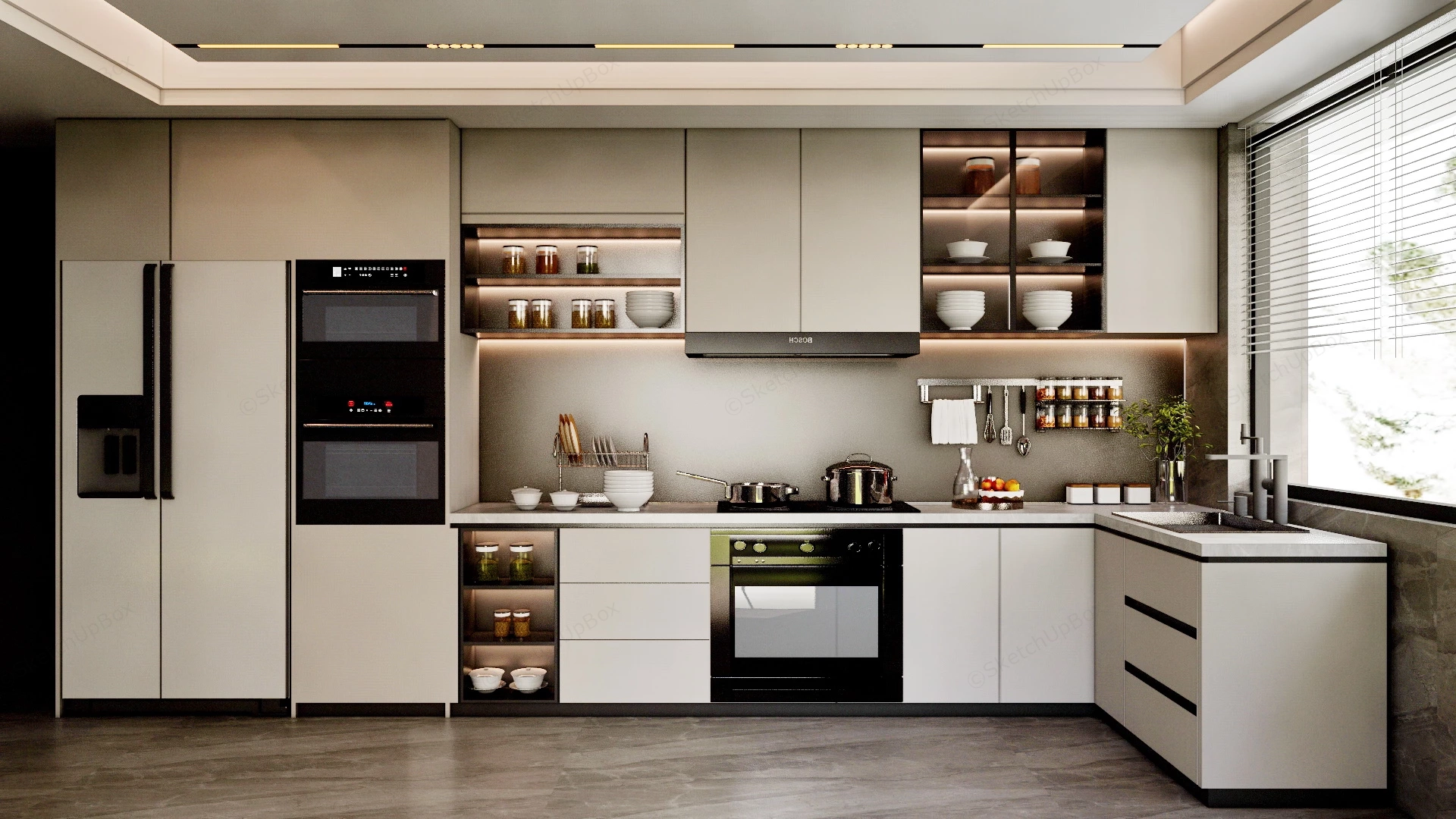 Beautiful Cream Kitchen sketchup model preview - SketchupBox