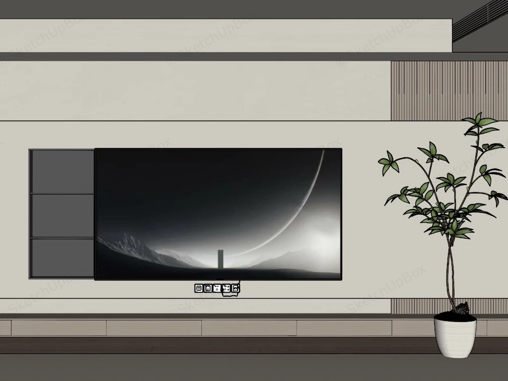 Minimal TV Wall Design sketchup model preview - SketchupBox