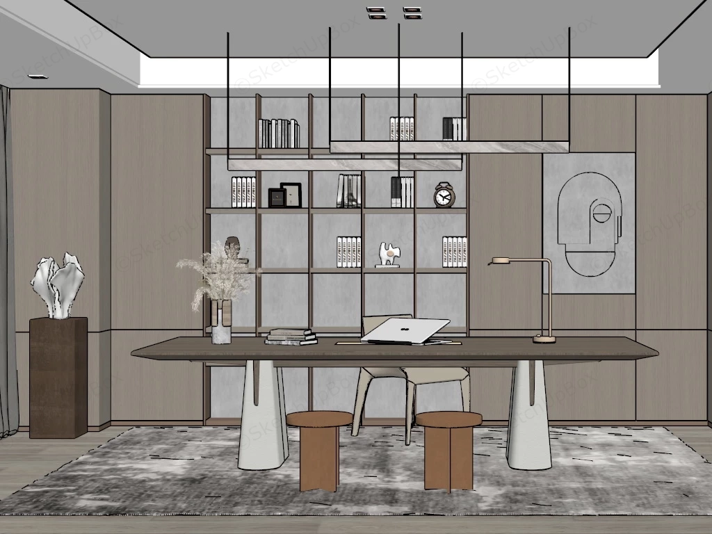 Minimalist Home Office Design sketchup model preview - SketchupBox