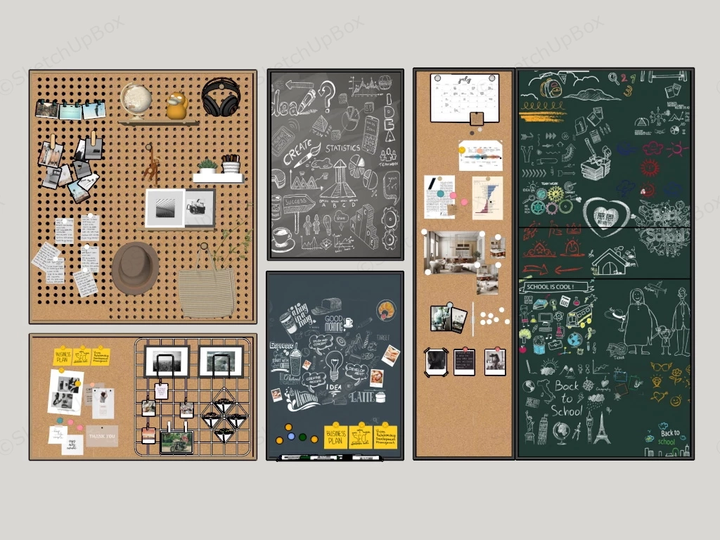 Pegboard And Blackboard sketchup model preview - SketchupBox