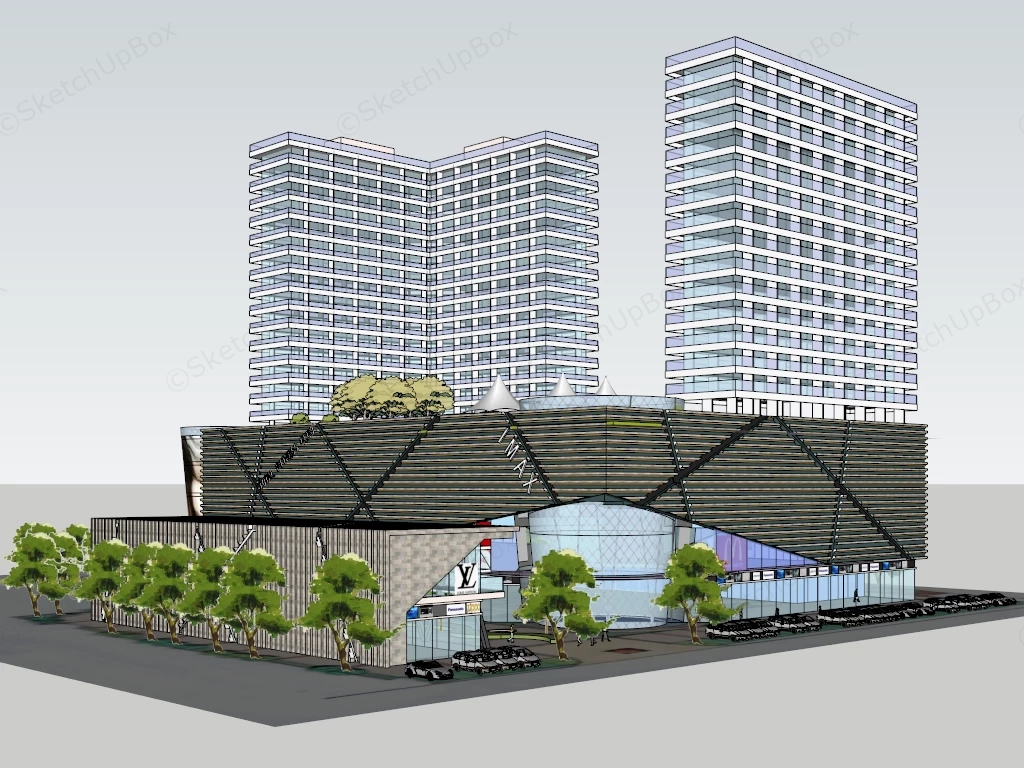 Commercial Plaza Architecture sketchup model preview - SketchupBox