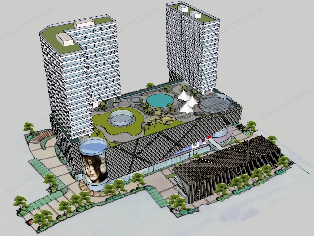 Commercial Plaza Architecture sketchup model preview - SketchupBox