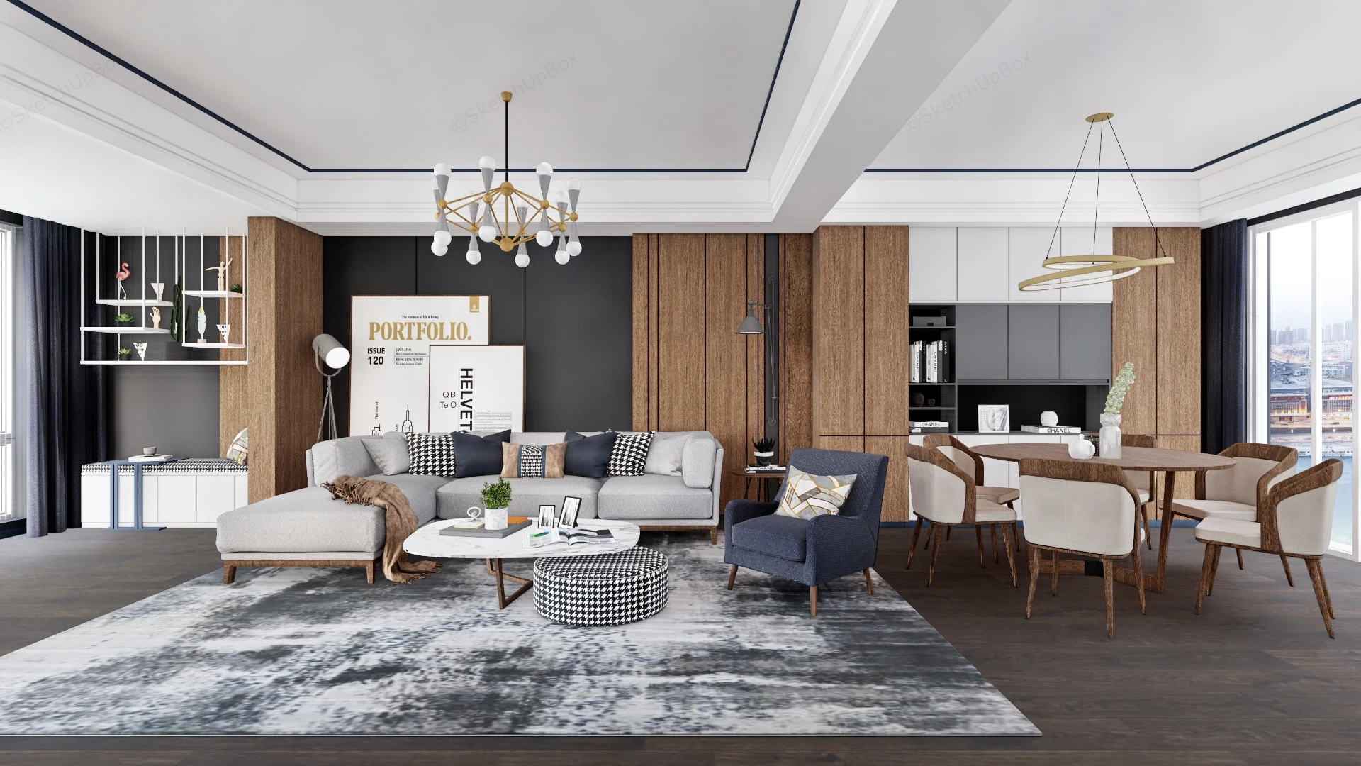 Living Room Dining Room Combo sketchup model preview - SketchupBox