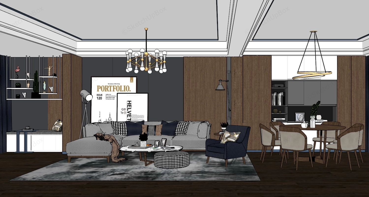 Living Room Dining Room Combo sketchup model preview - SketchupBox