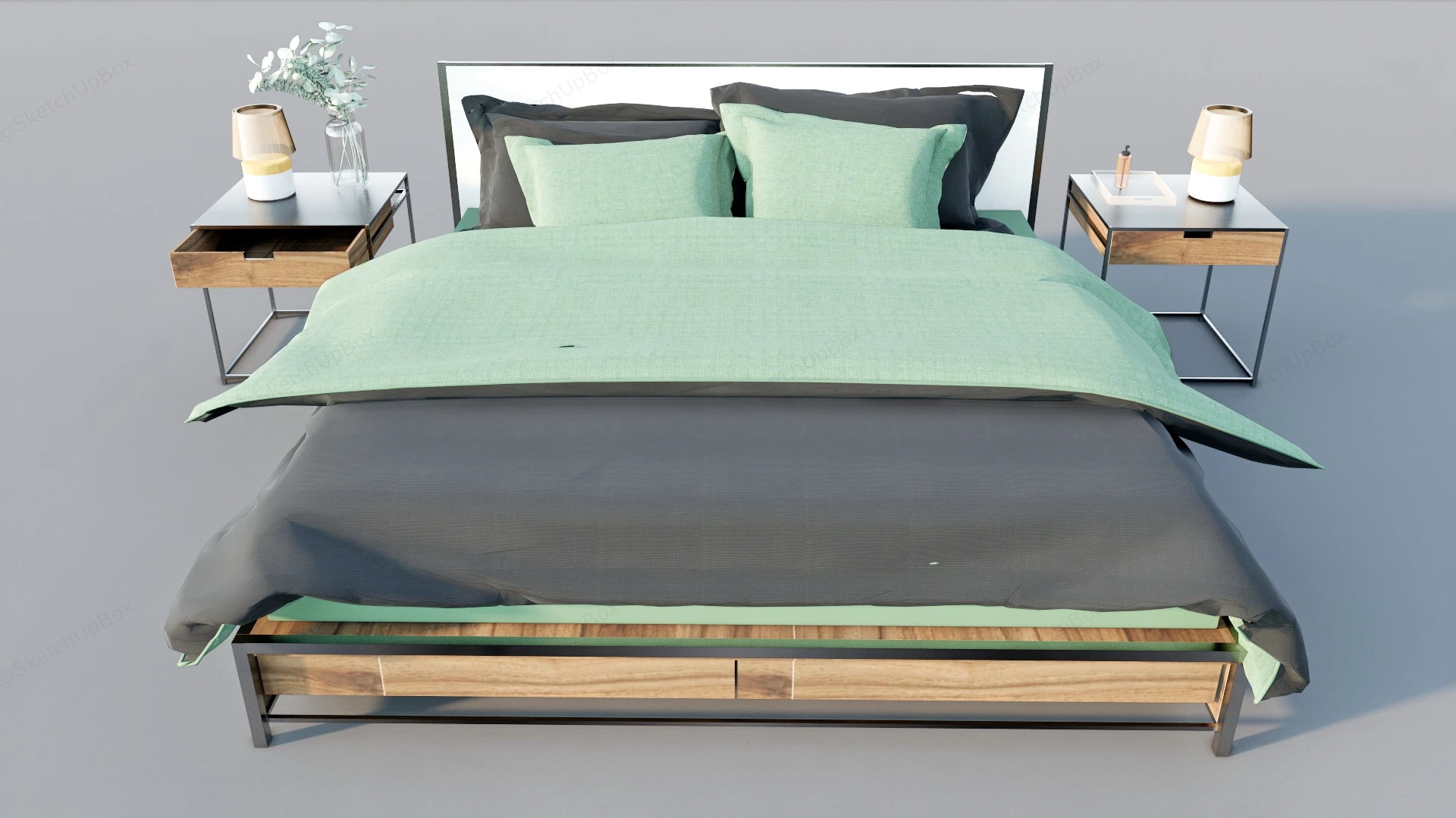 Metal Frame Platform Bed Set sketchup model preview - SketchupBox