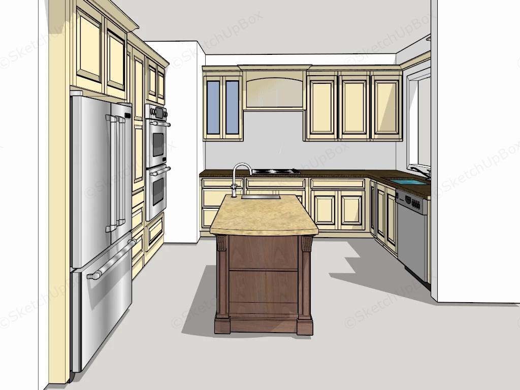 Small Kitchen With Island sketchup model preview - SketchupBox
