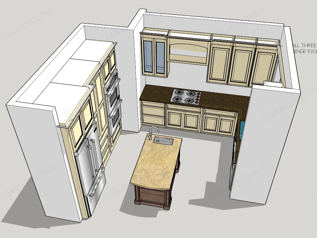 Small Kitchen With Island sketchup model preview - SketchupBox