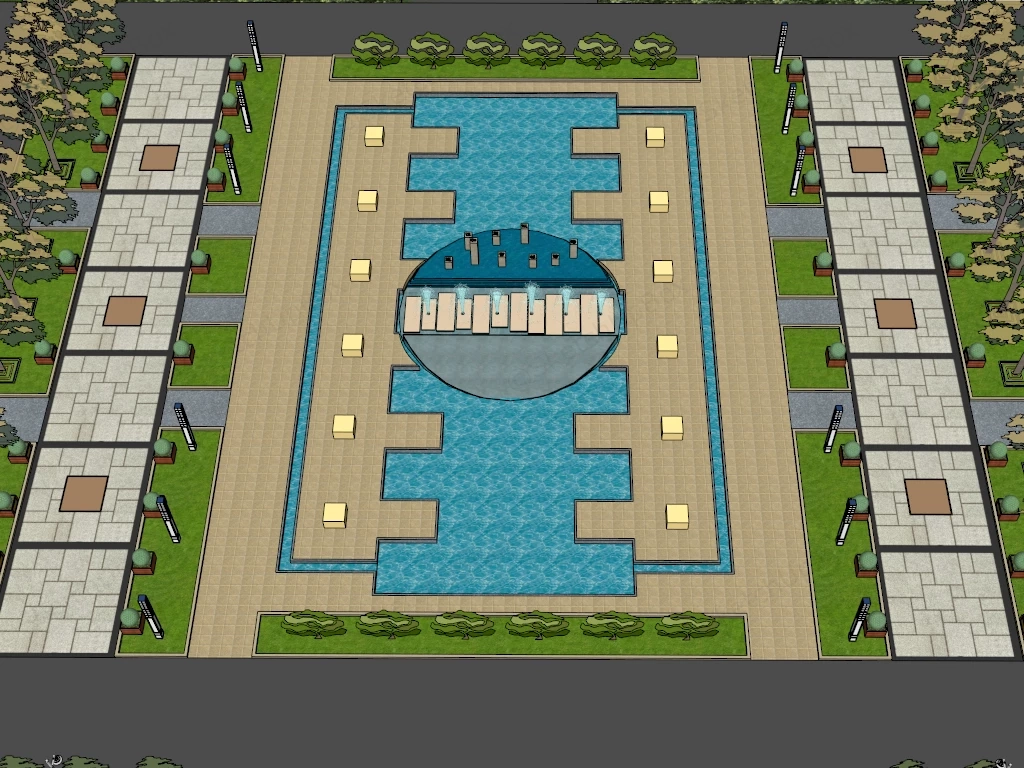 Large Plaza Fountain sketchup model preview - SketchupBox