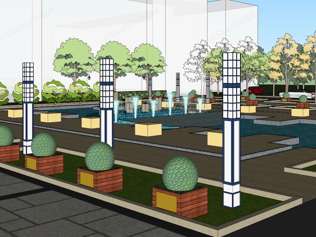 Large Plaza Fountain sketchup model preview - SketchupBox