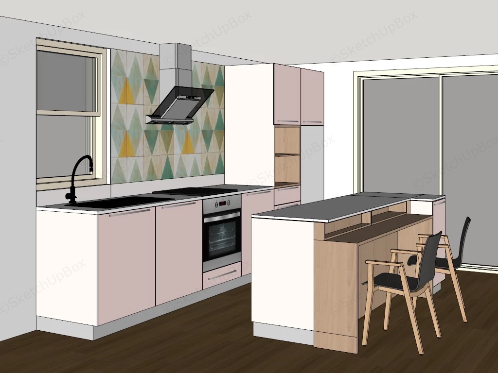 Small Pink Kitchen With Island sketchup model preview - SketchupBox