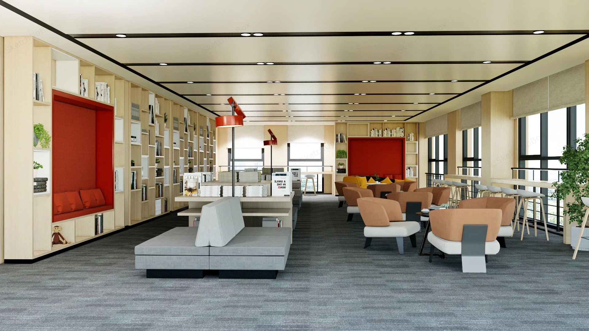 Modern Library Design sketchup model preview - SketchupBox