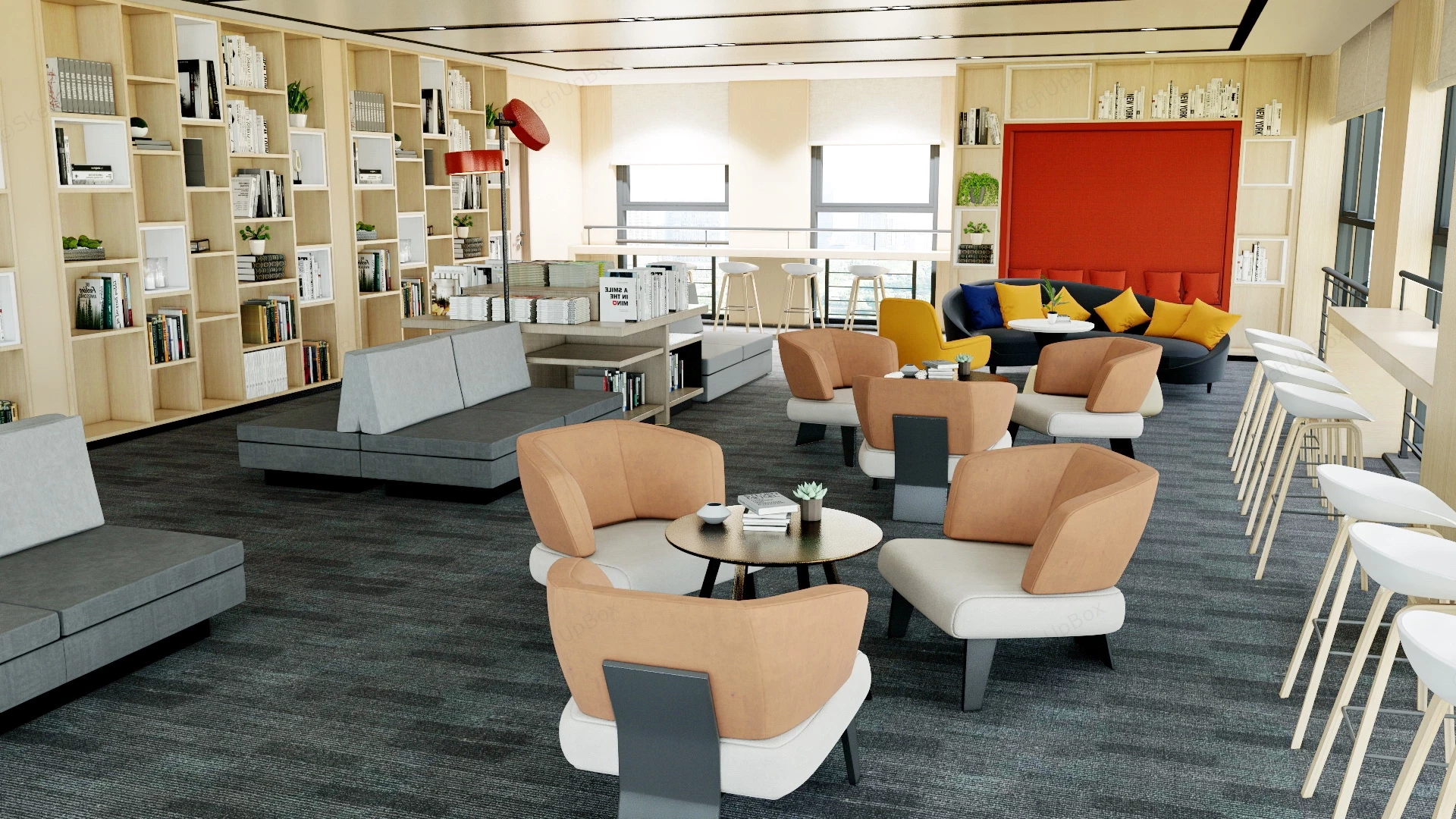 Modern Library Design sketchup model preview - SketchupBox