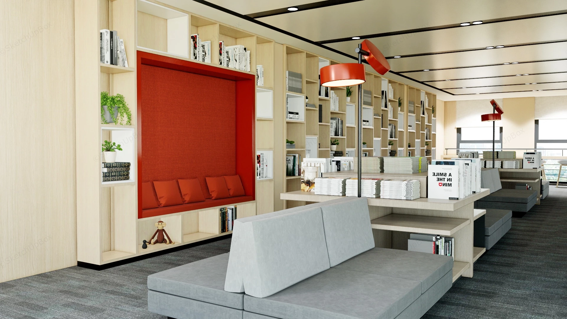 Modern Library Design sketchup model preview - SketchupBox