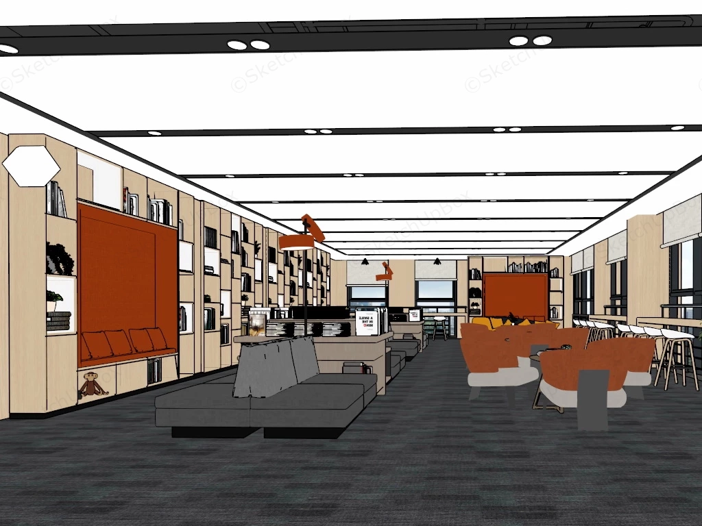 Modern Library Design sketchup model preview - SketchupBox