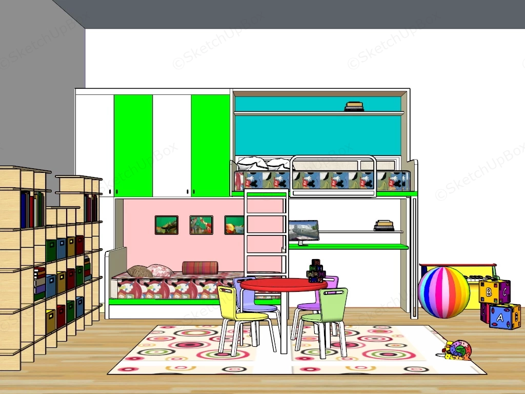 Colorful Kids Room sketchup model preview - SketchupBox