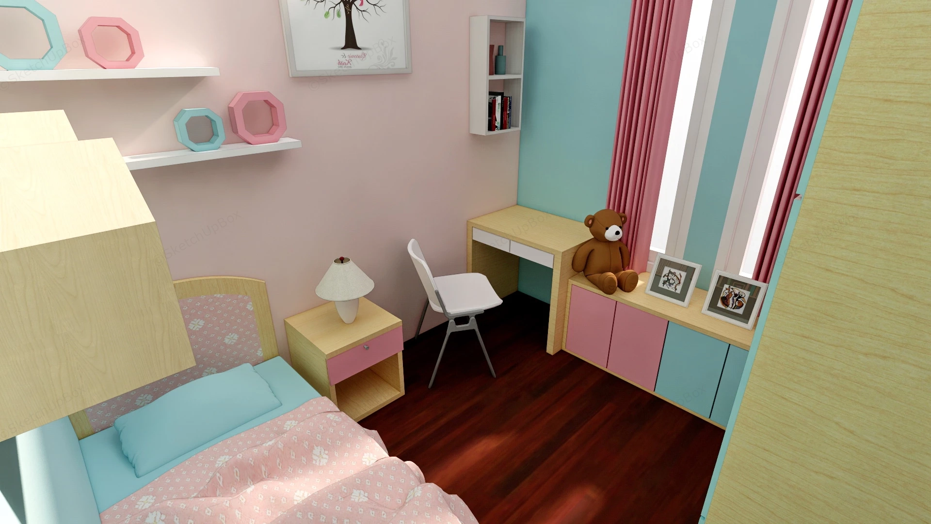 Small Girls Bedroom Ideas sketchup model preview - SketchupBox