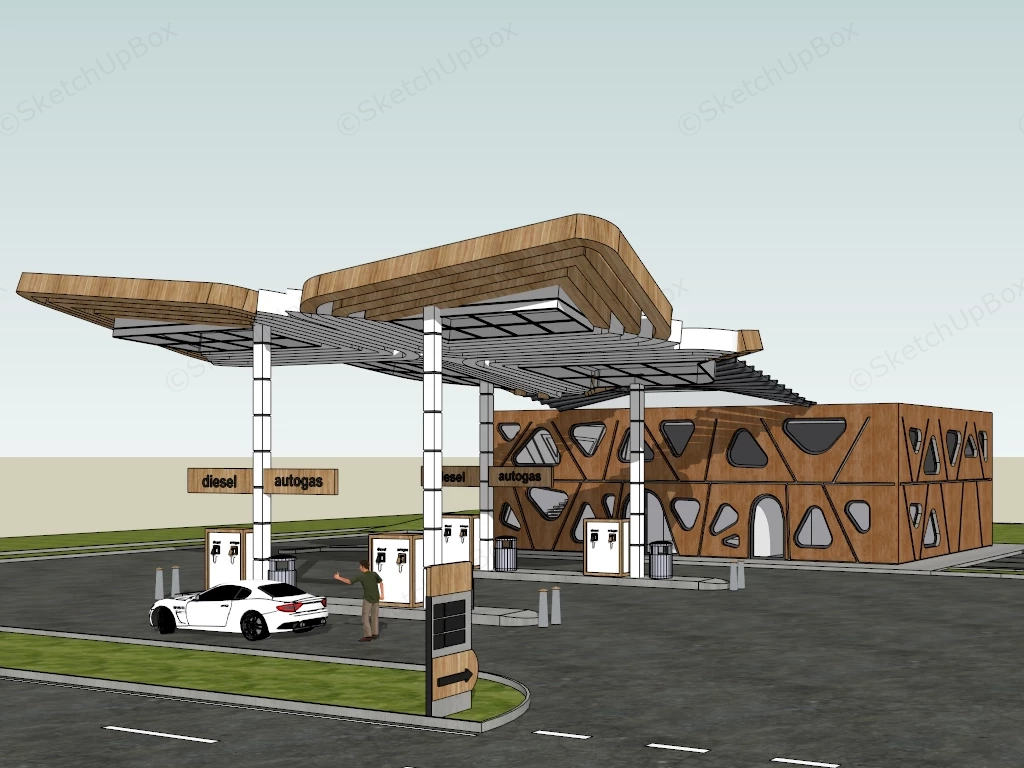 Gas Station Building sketchup model preview - SketchupBox