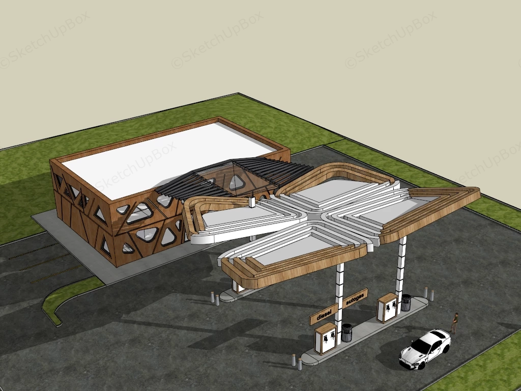 Gas Station Building sketchup model preview - SketchupBox